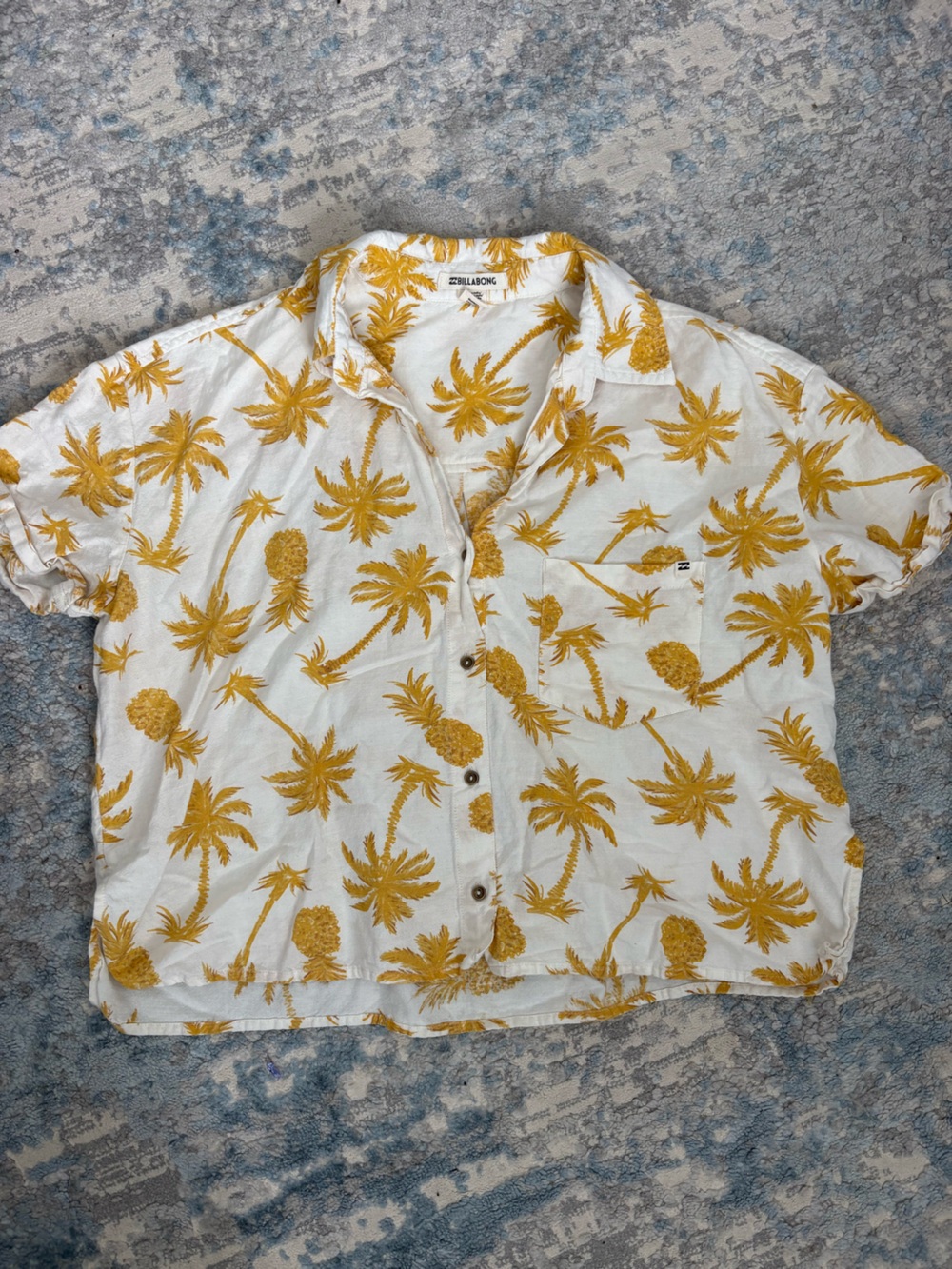 Billabong White Shirt with Mustard Palm Print
